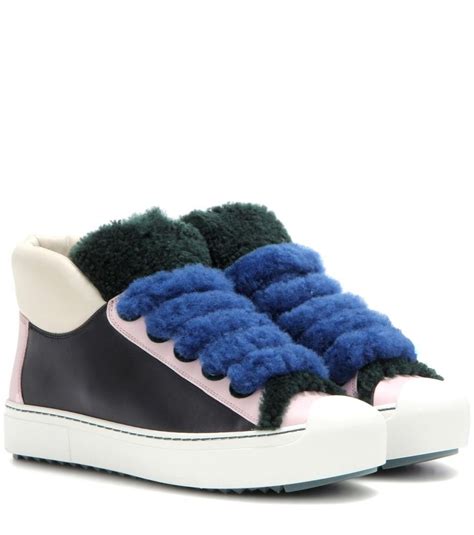 fendi white leather sneakers|Fendi shearling trimmed sneakers.